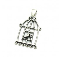 PE001149 STERLING SILVER PENDANT BIRD IN CAGE SOLID 925  EMPRESS